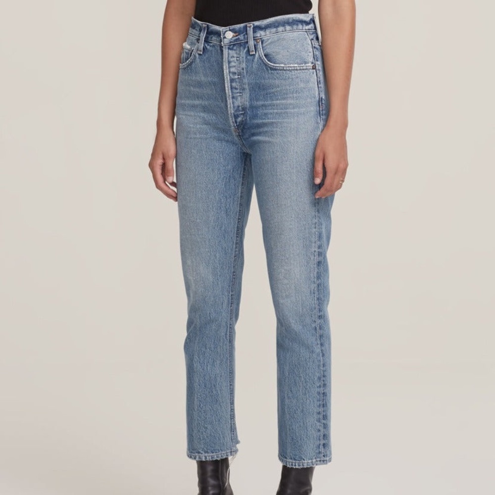AGOLDE Riley High Waist Crop Straight Leg Jeans (Emulsion)